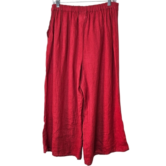 FLAX 2 Piece Set Linen Top & Wide Leg Crop Pants Red Womens Small Boho Lagenlook - Picture 13 of 13